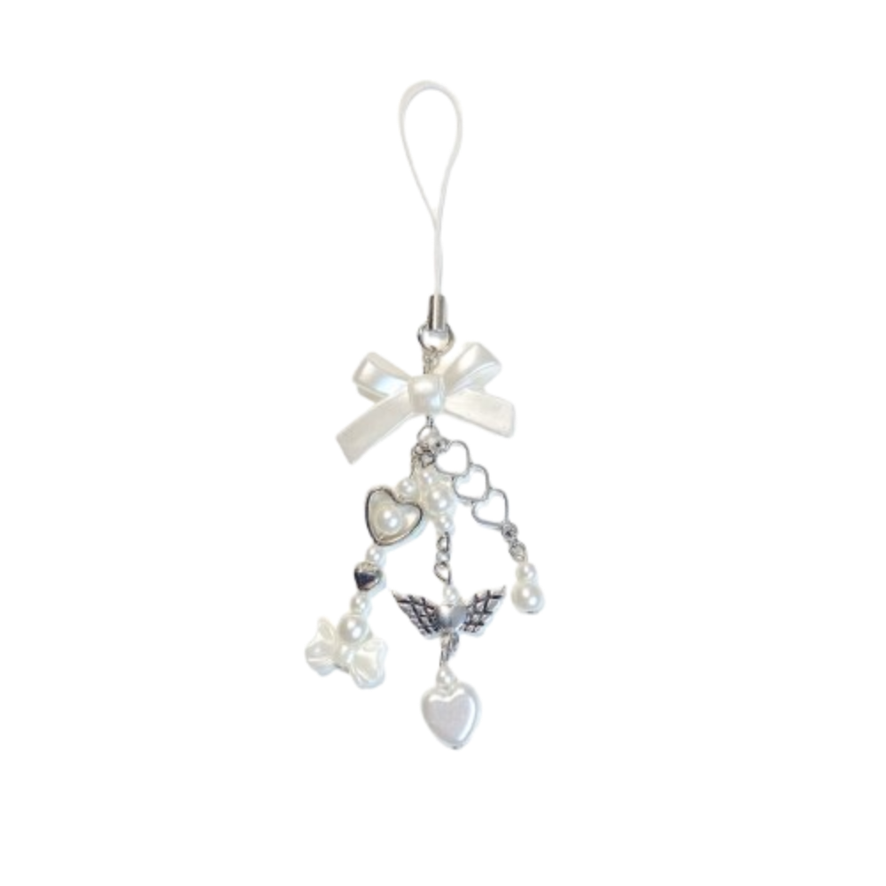 White Beaded Phone Charm